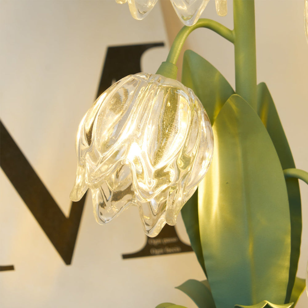 Botanical Table Lamp with Green Glass Petals – Elegant Nightstand or Desk Lamp for Modern Home Decor 42