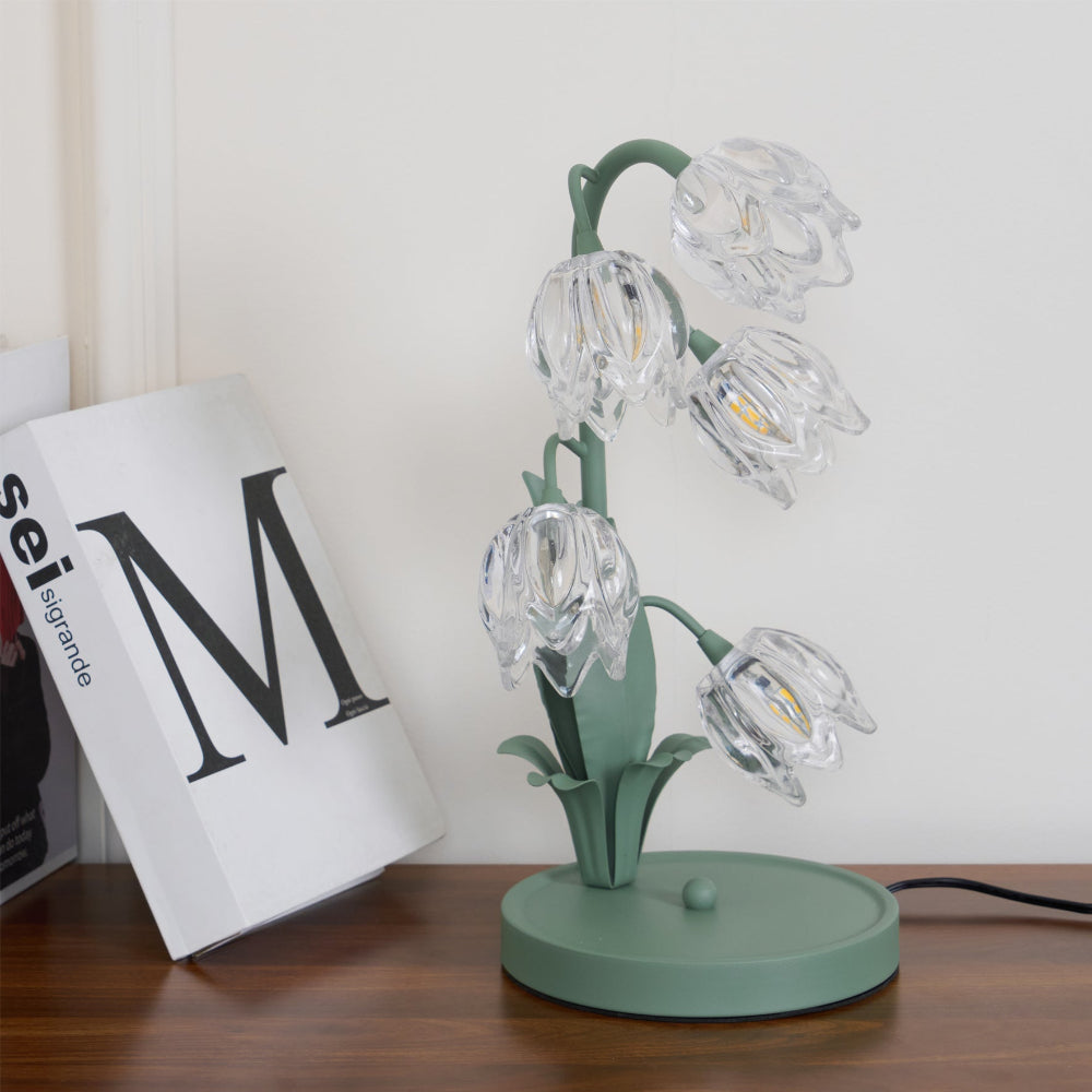 Botanical Table Lamp with Green Glass Petals – Elegant Nightstand or Desk Lamp for Modern Home Decor 43