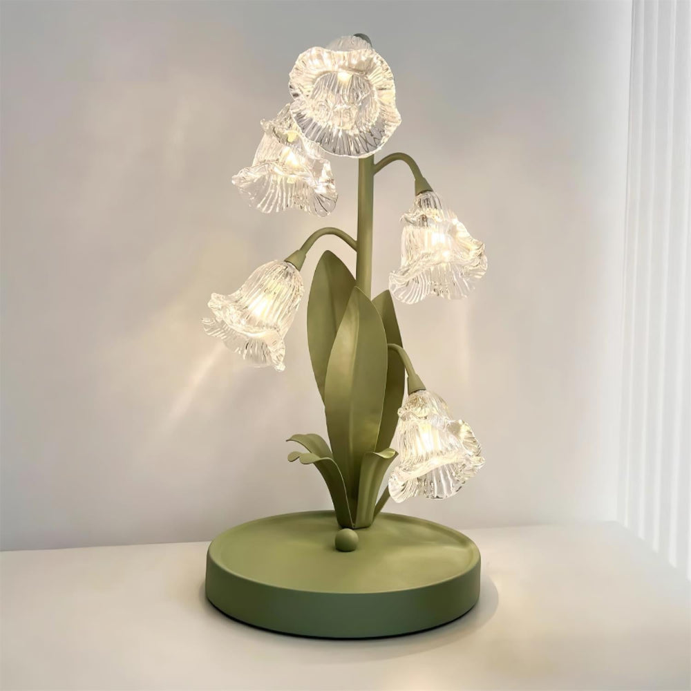 Botanical Table Lamp with Green Glass Petals – Elegant Nightstand or Desk Lamp for Modern Home Decor 46