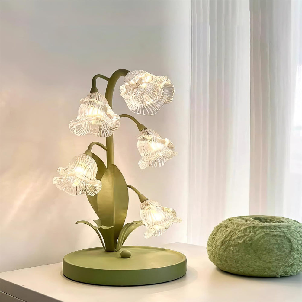 Botanical Table Lamp with Green Glass Petals – Elegant Nightstand or Desk Lamp for Modern Home Decor 48