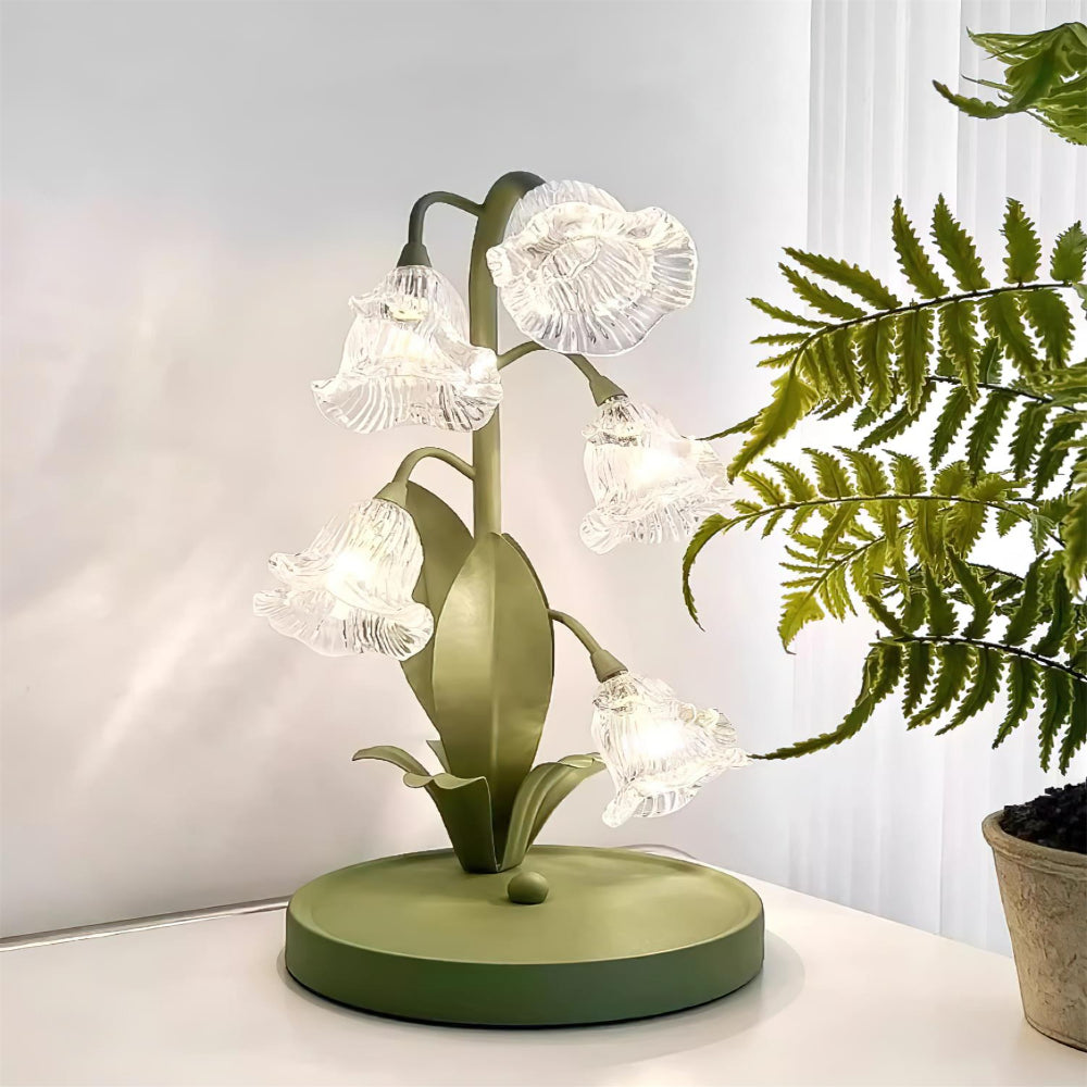 Botanical Table Lamp with Green Glass Petals – Elegant Nightstand or Desk Lamp for Modern Home Decor 51