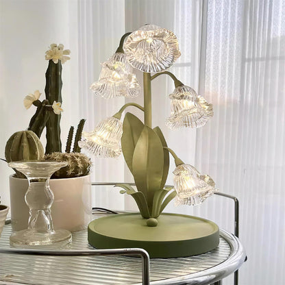 Botanical Table Lamp with Green Glass Petals – Elegant Nightstand or Desk Lamp for Modern Home Decor 52