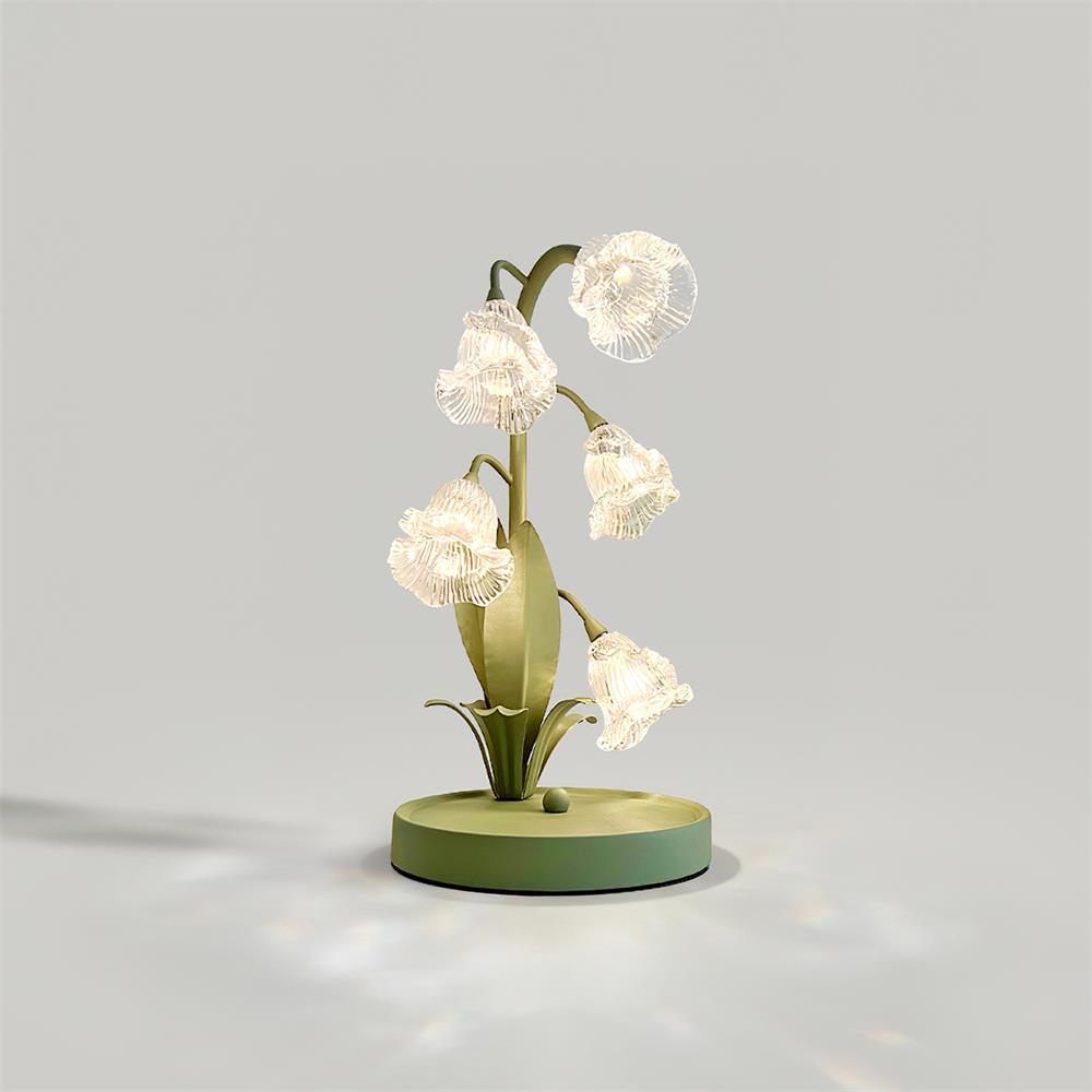 Botanical Table Lamp with Green Glass Petals – Elegant Nightstand or Desk Lamp for Modern Home Decor 54