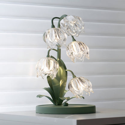 Botanical Table Lamp with Green Glass Petals – Elegant Nightstand or Desk Lamp for Modern Home Decor 6