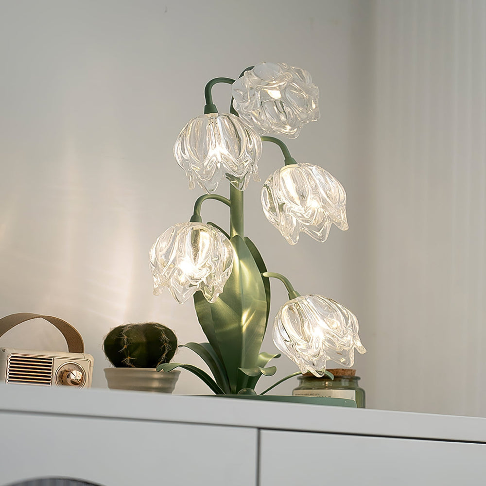 Botanical Table Lamp with Green Glass Petals – Elegant Nightstand or Desk Lamp for Modern Home Decor 7