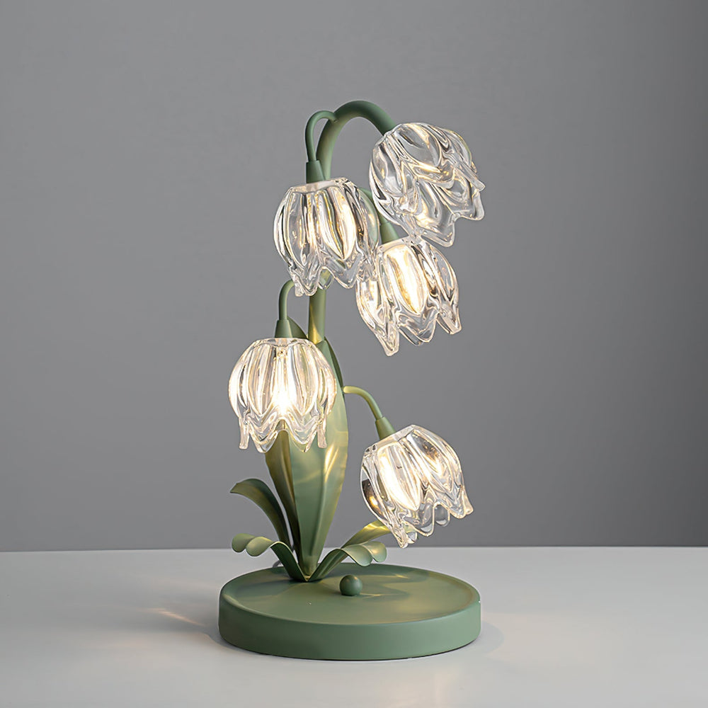 Botanical Table Lamp with Green Glass Petals – Elegant Nightstand or Desk Lamp for Modern Home Decor 8