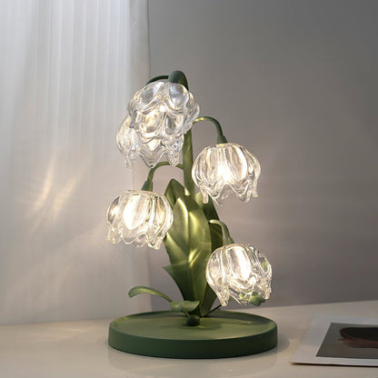 Botanical Table Lamp with Green Glass Petals – Elegant Nightstand or Desk Lamp for Modern Home Decor 9