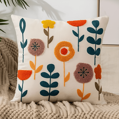 Decorative Floral Embroidered Cushion Cover – Soft Cotton Blend, 45cm x 45cm with Hidden Zipper 1