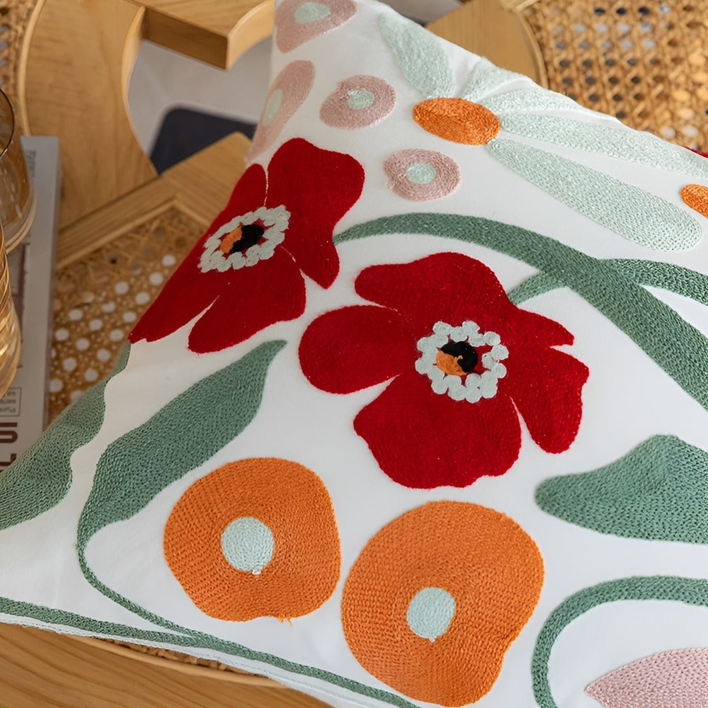 Decorative Floral Embroidered Cushion Cover – Soft Cotton Blend, 45cm x 45cm with Hidden Zipper 2