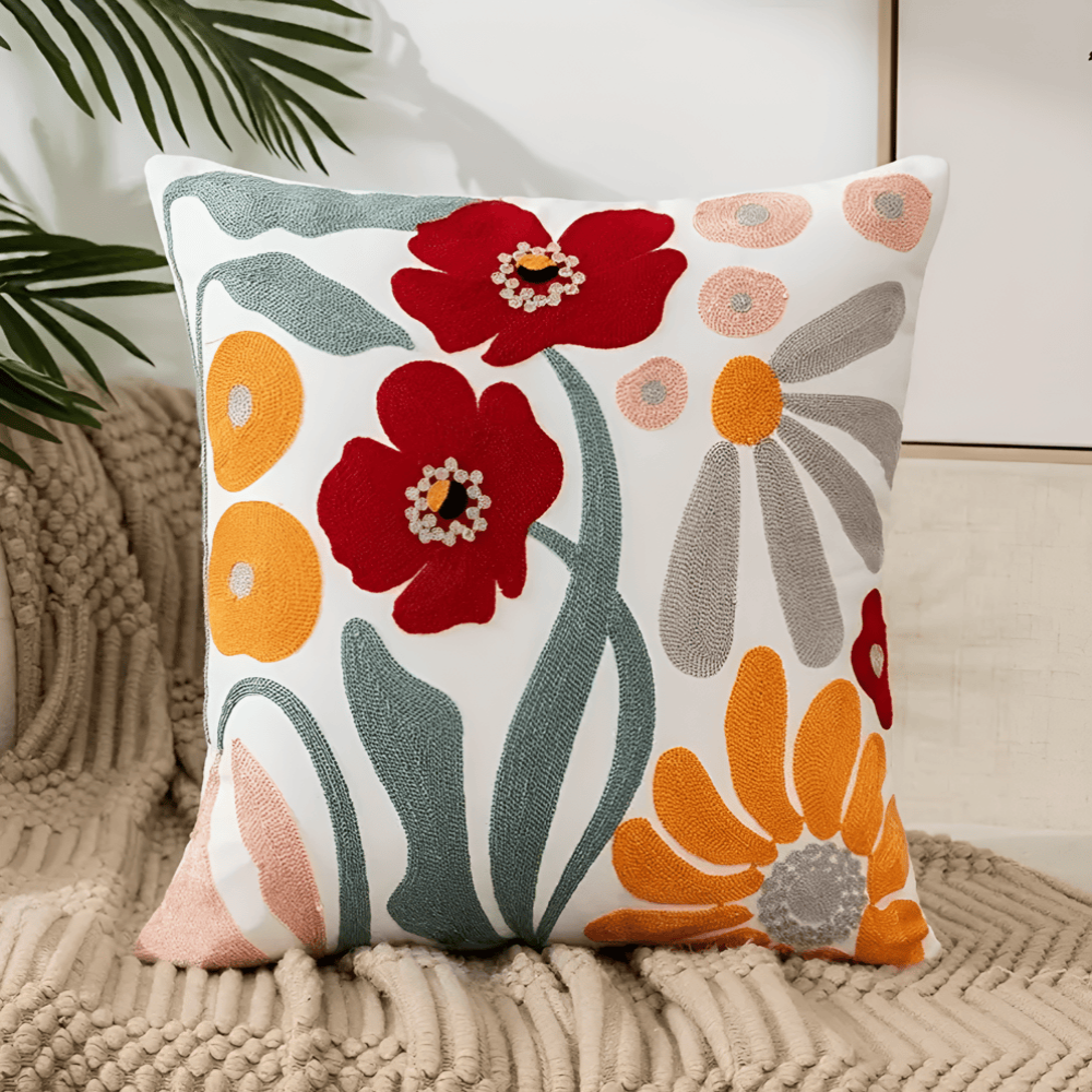 Decorative Floral Embroidered Cushion Cover – Soft Cotton Blend, 45cm x 45cm with Hidden Zipper 3