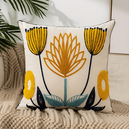 Decorative Floral Embroidered Cushion Cover – Soft Cotton Blend, 45cm x 45cm with Hidden Zipper 4