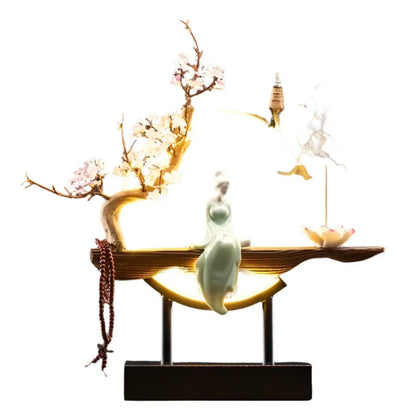 FlowRing Backflow Incense Holder with LED Light – Elegant Ceramic Burner in Iron Frame 10