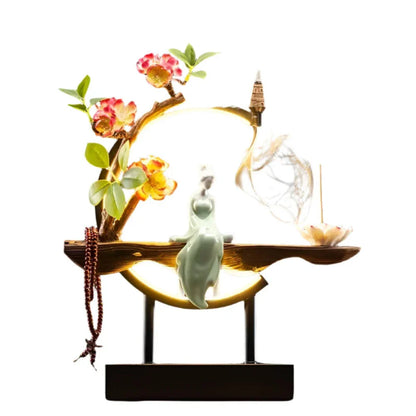 FlowRing Backflow Incense Holder with LED Light – Elegant Ceramic Burner in Iron Frame 11