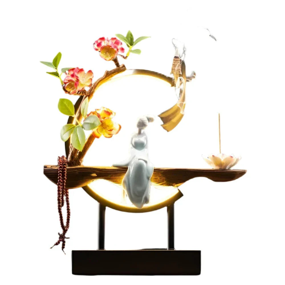 FlowRing Backflow Incense Holder with LED Light – Elegant Ceramic Burner in Iron Frame 13