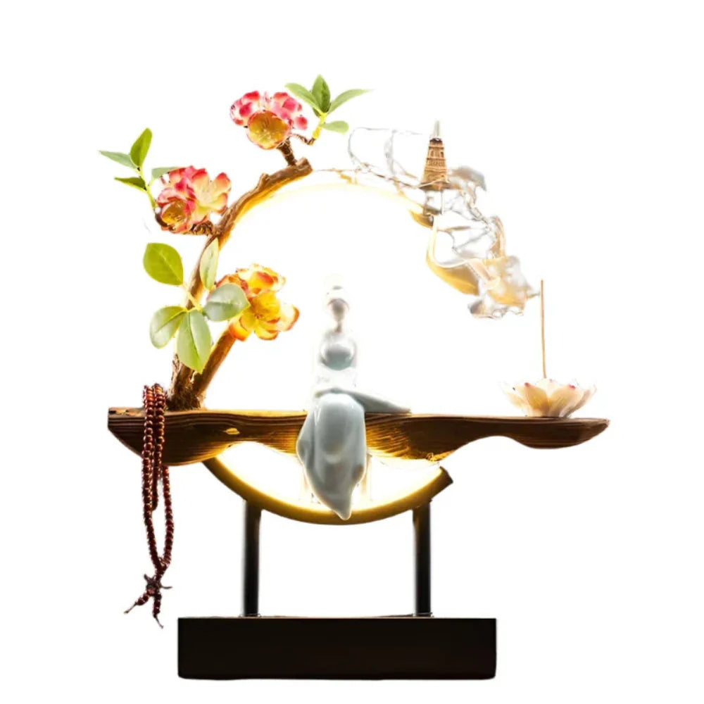 FlowRing Backflow Incense Holder with LED Light – Elegant Ceramic Burner in Iron Frame 14