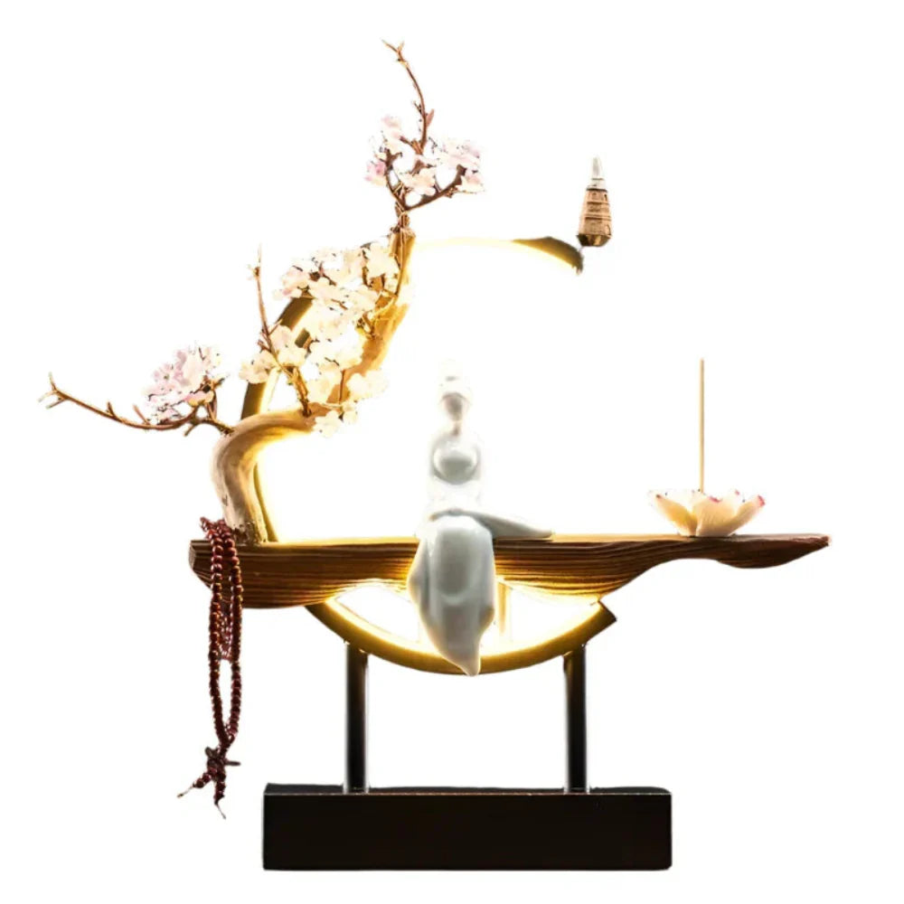 FlowRing Backflow Incense Holder with LED Light – Elegant Ceramic Burner in Iron Frame 9