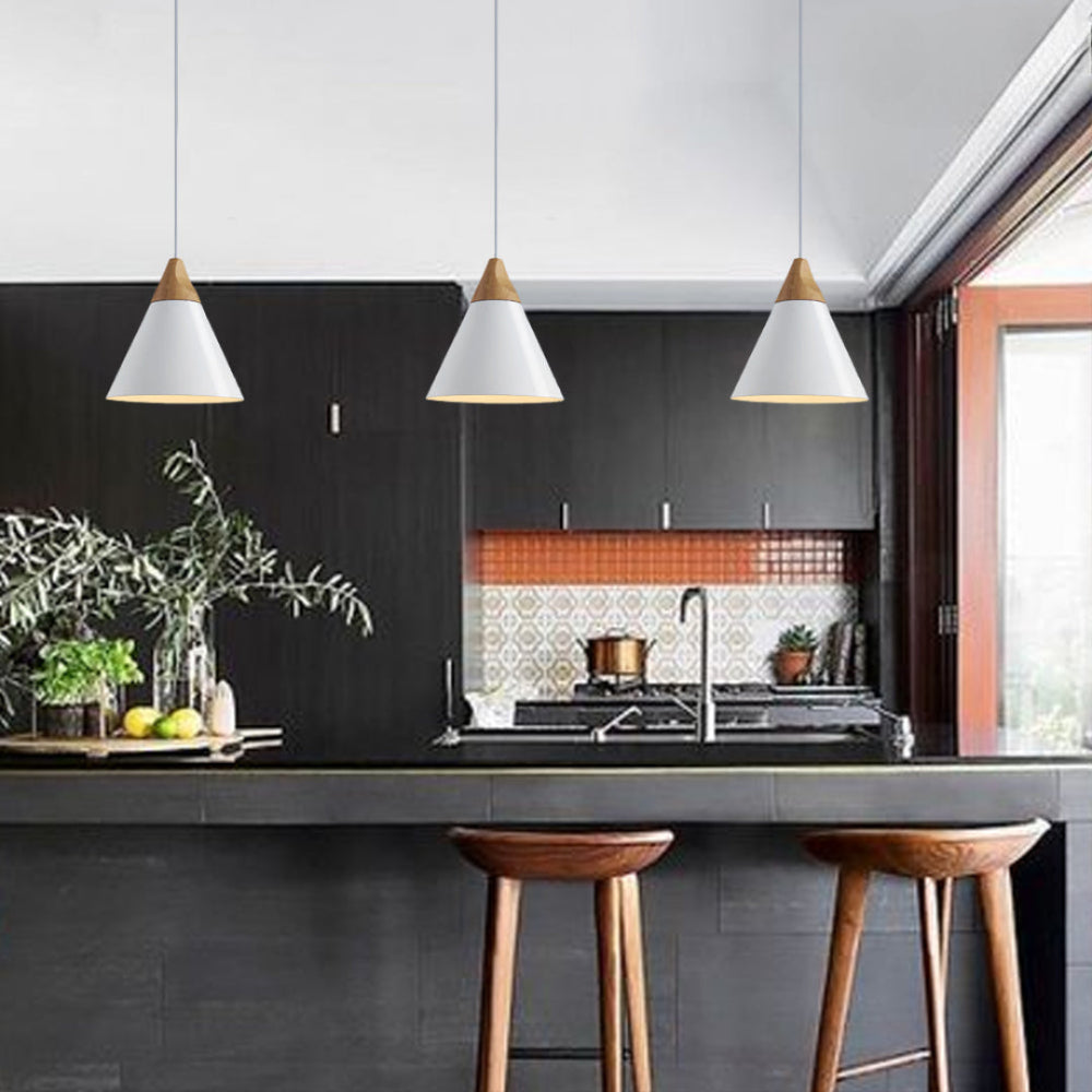 Modern Metal and Wood Chandelier – 22cm Compact Ceiling Light Fixture 3