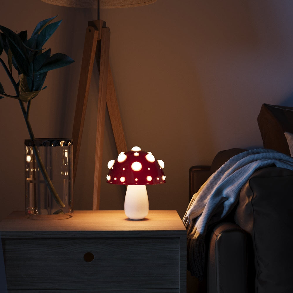 LED Table Lamp with Adjustable Brightness - Cordless Mushroom Design for Bedside or Desk Use, USB Rechargeable and Compact 1