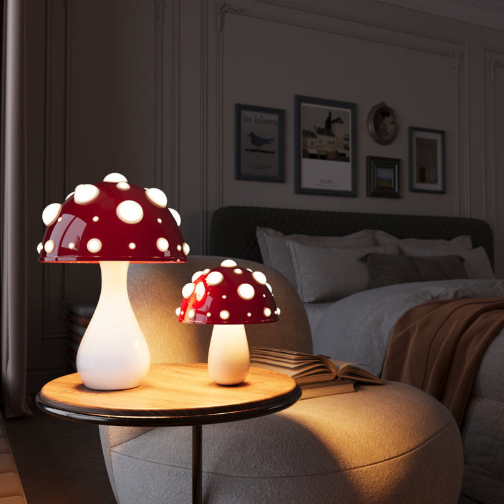 LED Table Lamp with Adjustable Brightness - Cordless Mushroom Design for Bedside or Desk Use, USB Rechargeable and Compact 2