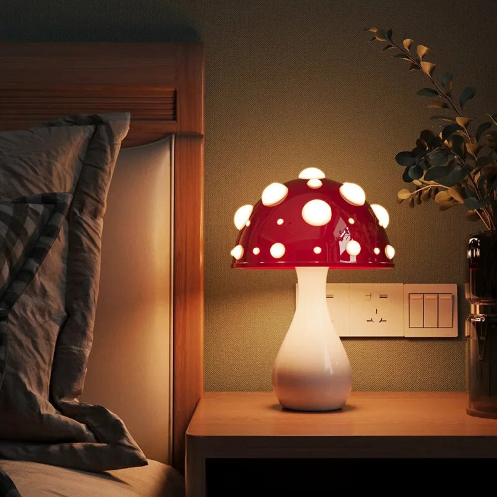 LED Table Lamp with Adjustable Brightness - Cordless Mushroom Design for Bedside or Desk Use, USB Rechargeable and Compact 3