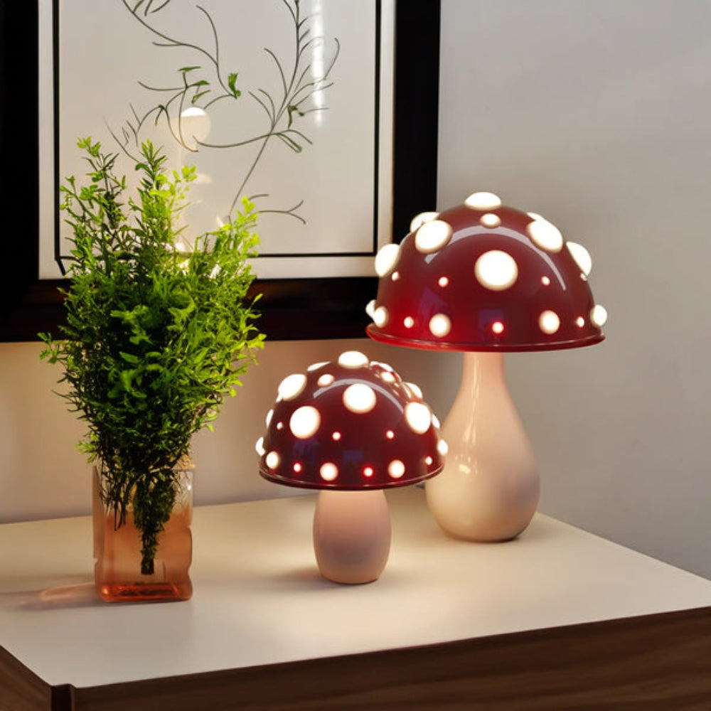 LED Table Lamp with Adjustable Brightness - Cordless Mushroom Design for Bedside or Desk Use, USB Rechargeable and Compact 4