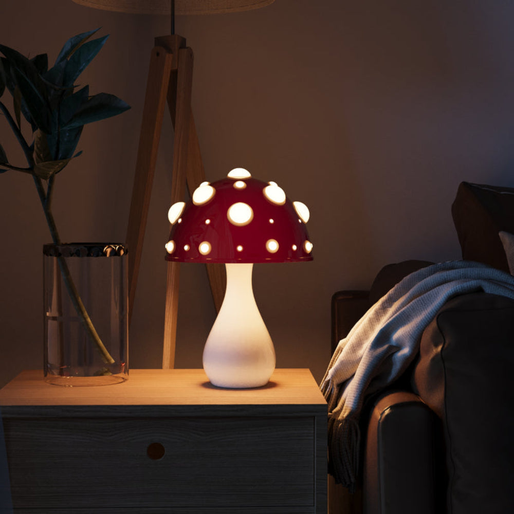 LED Table Lamp with Adjustable Brightness - Cordless Mushroom Design for Bedside or Desk Use, USB Rechargeable and Compact 5