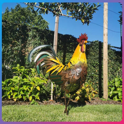 Colorful Metal Rooster Garden Sculpture – Hand-Painted Outdoor Decor 1