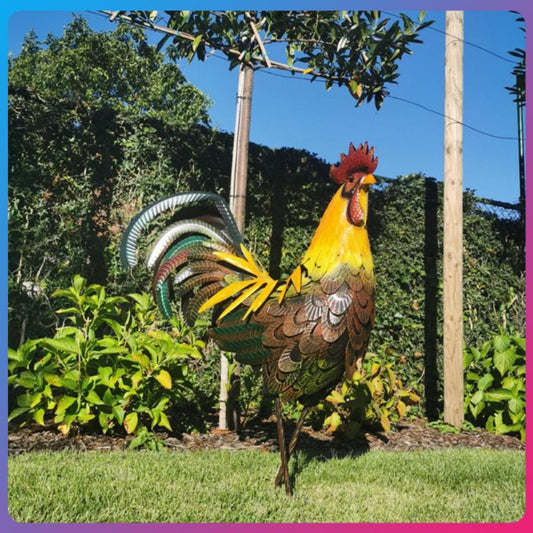 Colorful Metal Rooster Garden Sculpture – Hand-Painted Outdoor Decor 1