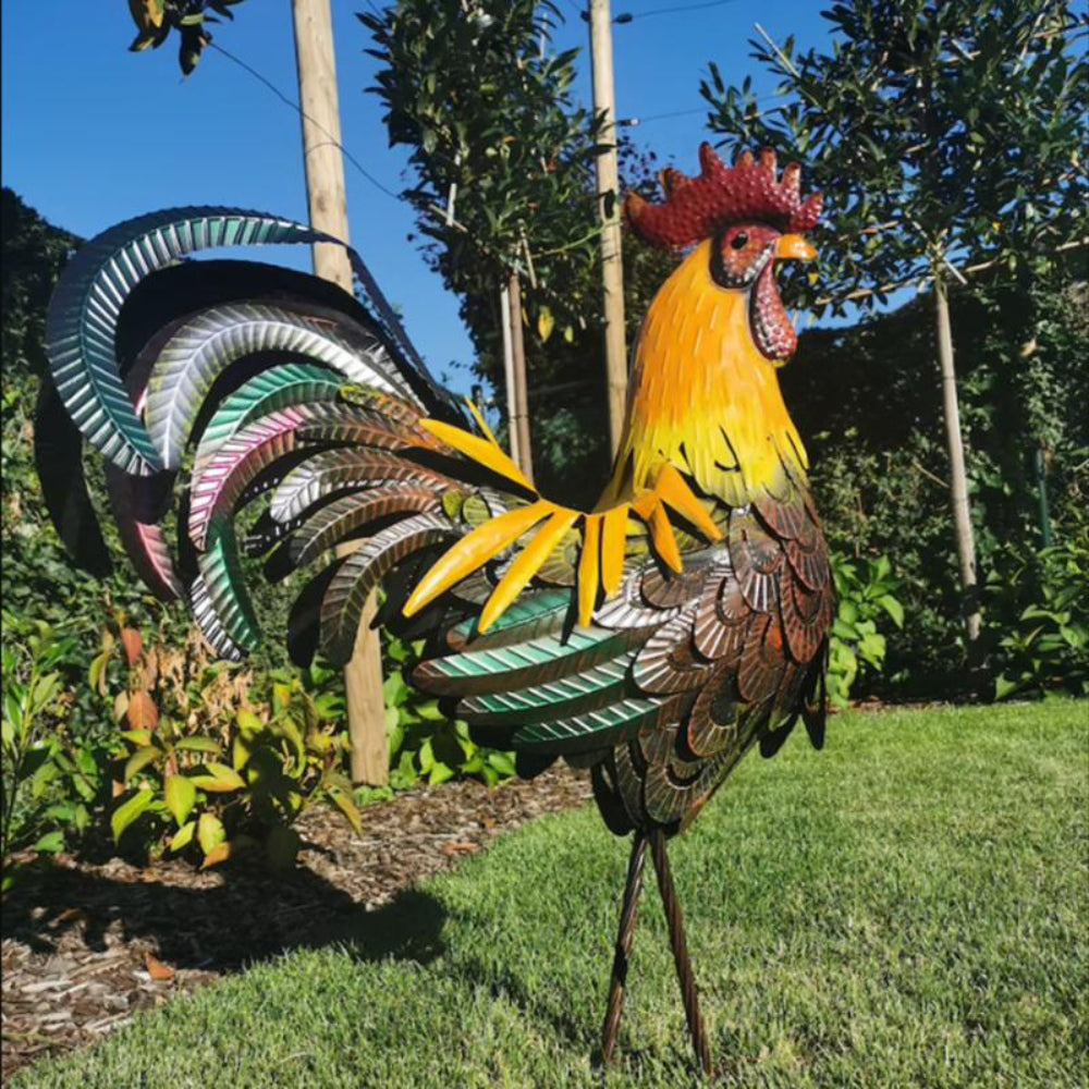 Colorful Metal Rooster Garden Sculpture – Hand-Painted Outdoor Decor 2