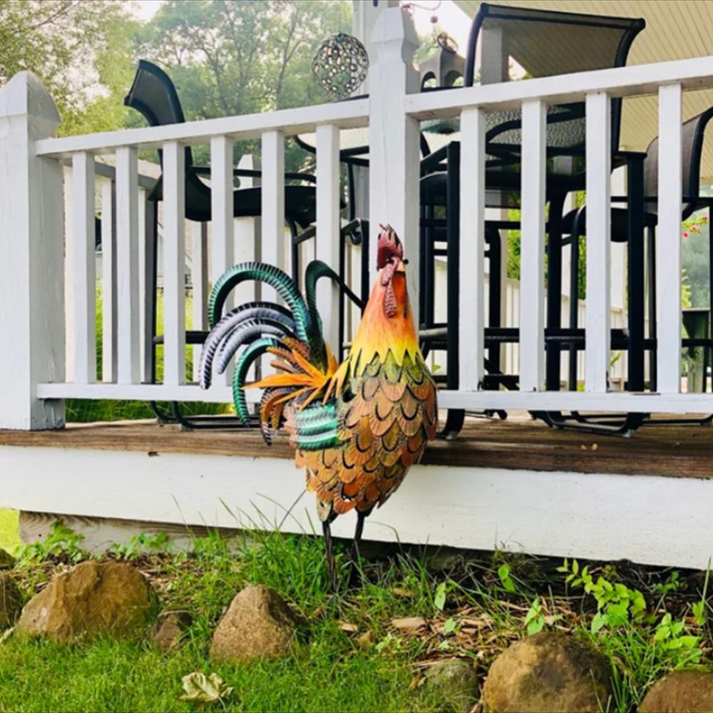 Colorful Metal Rooster Garden Sculpture – Hand-Painted Outdoor Decor 4