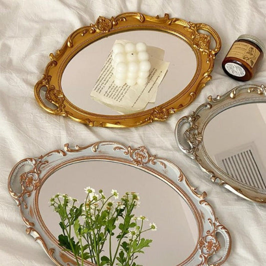 Vintage Decorative Tray with Ornate Frame – Mirrored Accent for Jewelry and Home Decor 1