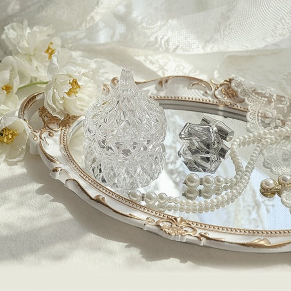 Vintage Decorative Tray with Ornate Frame – Mirrored Accent for Jewelry and Home Decor 2