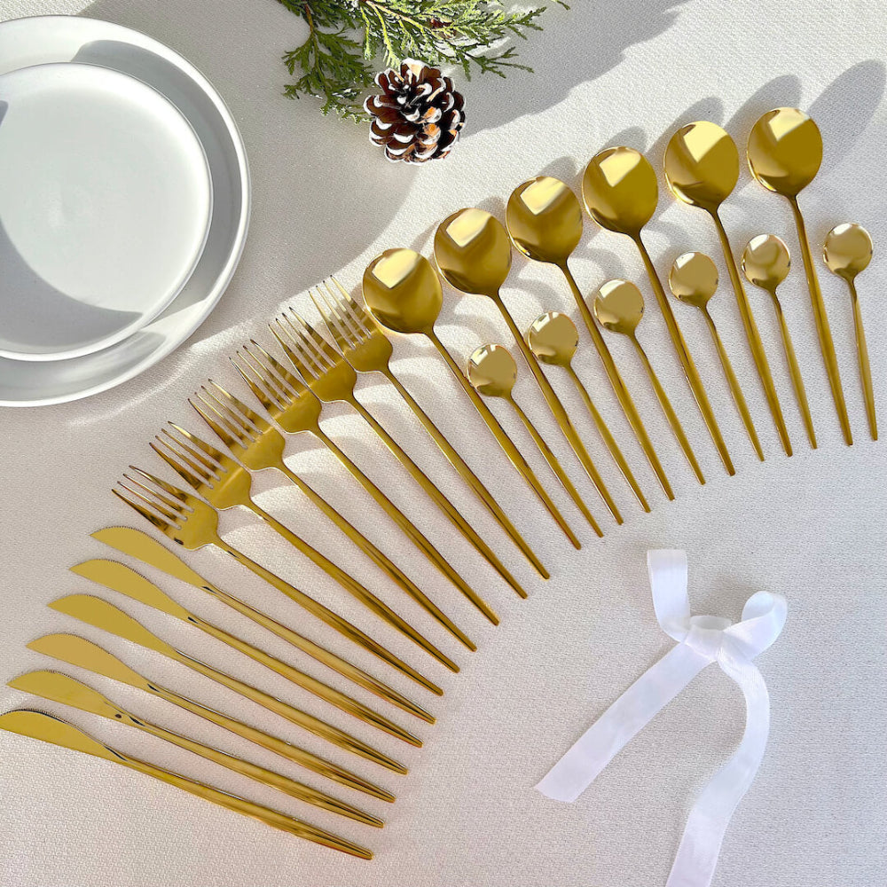 Minimalist Gold Flatware Set – 24-Piece Stainless Steel Cutlery for Elegant Dining 10