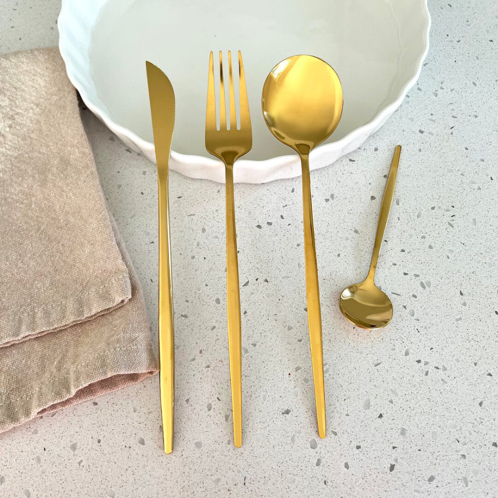 Minimalist Gold Flatware Set – 24-Piece Stainless Steel Cutlery for Elegant Dining 8
