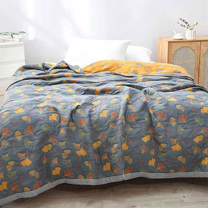 Reversible Ginkgo Leaf Blanket – Soft Cotton Throw for Versatile Home Decor 1