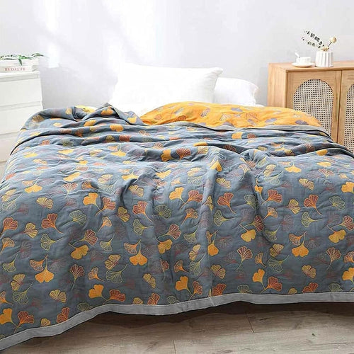 Reversible Ginkgo Leaf Blanket – Soft Cotton Throw for Versatile Home Decor 1