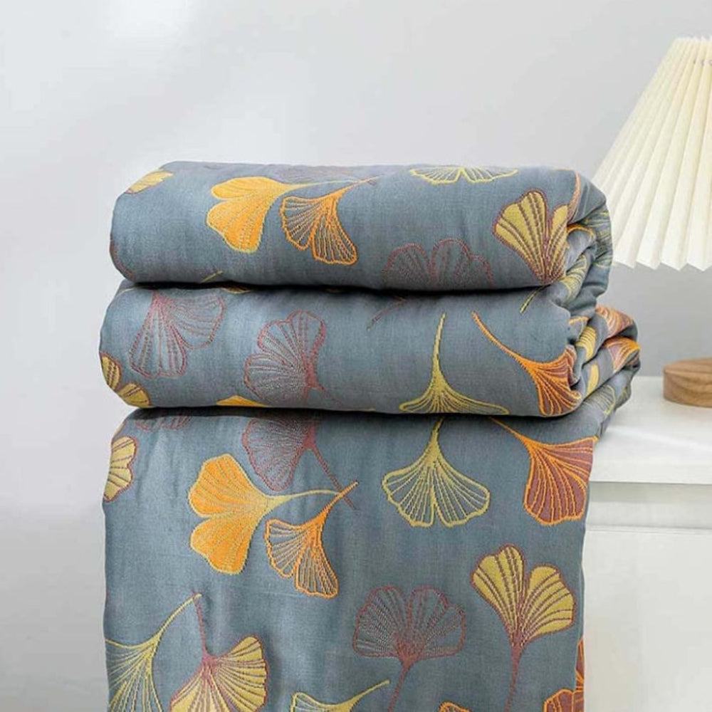 Reversible Ginkgo Leaf Blanket – Soft Cotton Throw for Versatile Home Decor 3