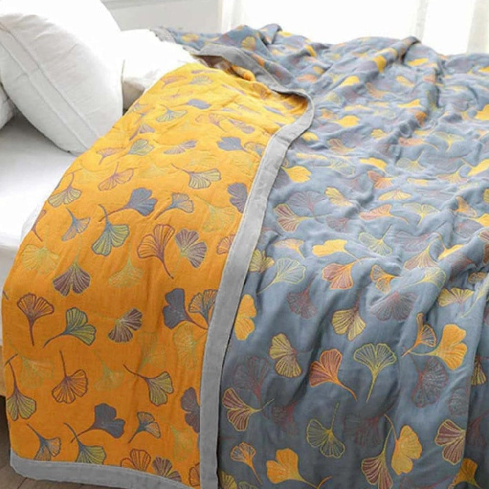 Reversible Ginkgo Leaf Blanket – Soft Cotton Throw for Versatile Home Decor 4