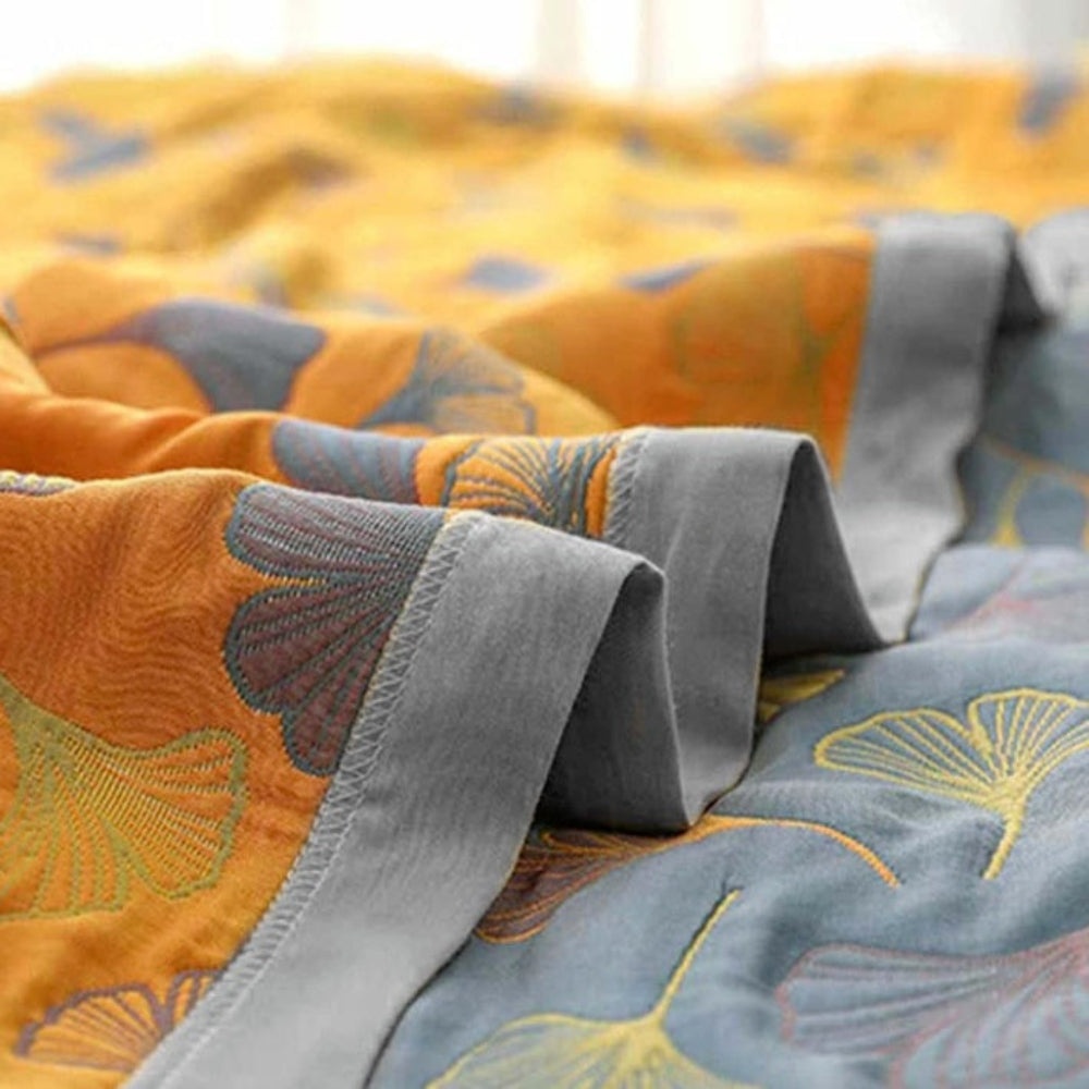 Reversible Ginkgo Leaf Blanket – Soft Cotton Throw for Versatile Home Decor 5