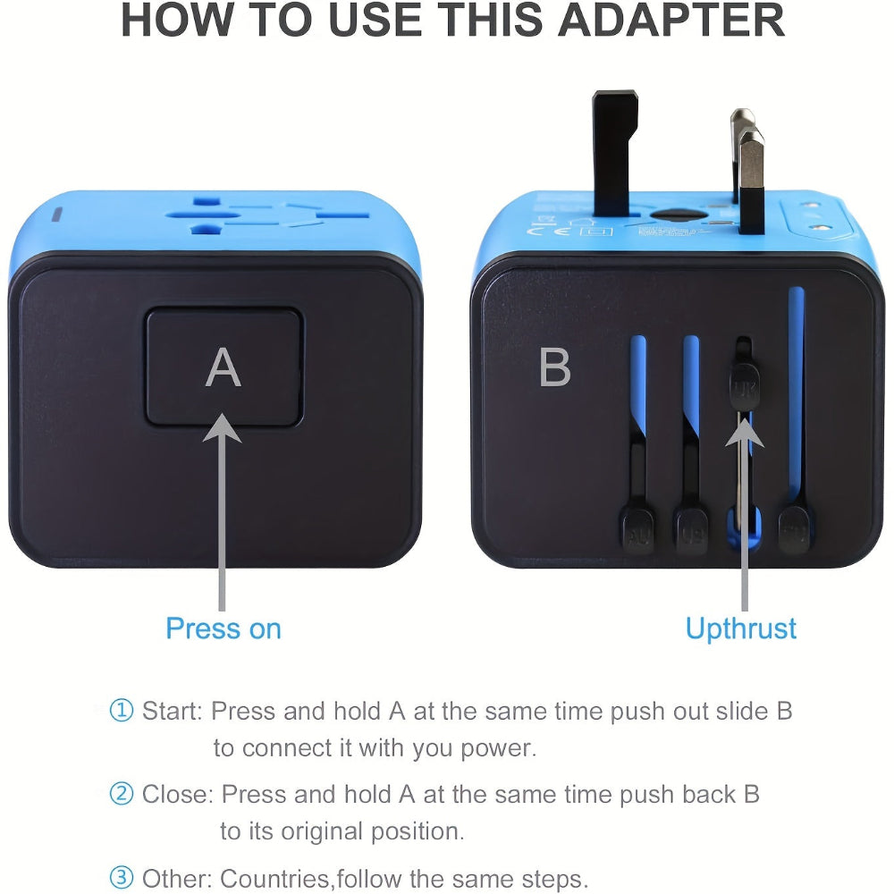Universal Travel Adapter with 4 USB Ports and Type-C Connection for Global Charging – European Plug Adapter for 150 Countries 5