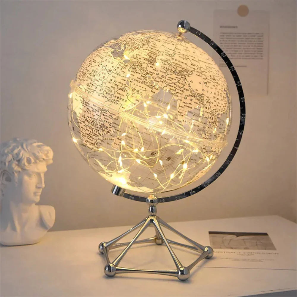 Rotating LED Globe Lamp with Warm Light – Acrylic World Map Décor 4