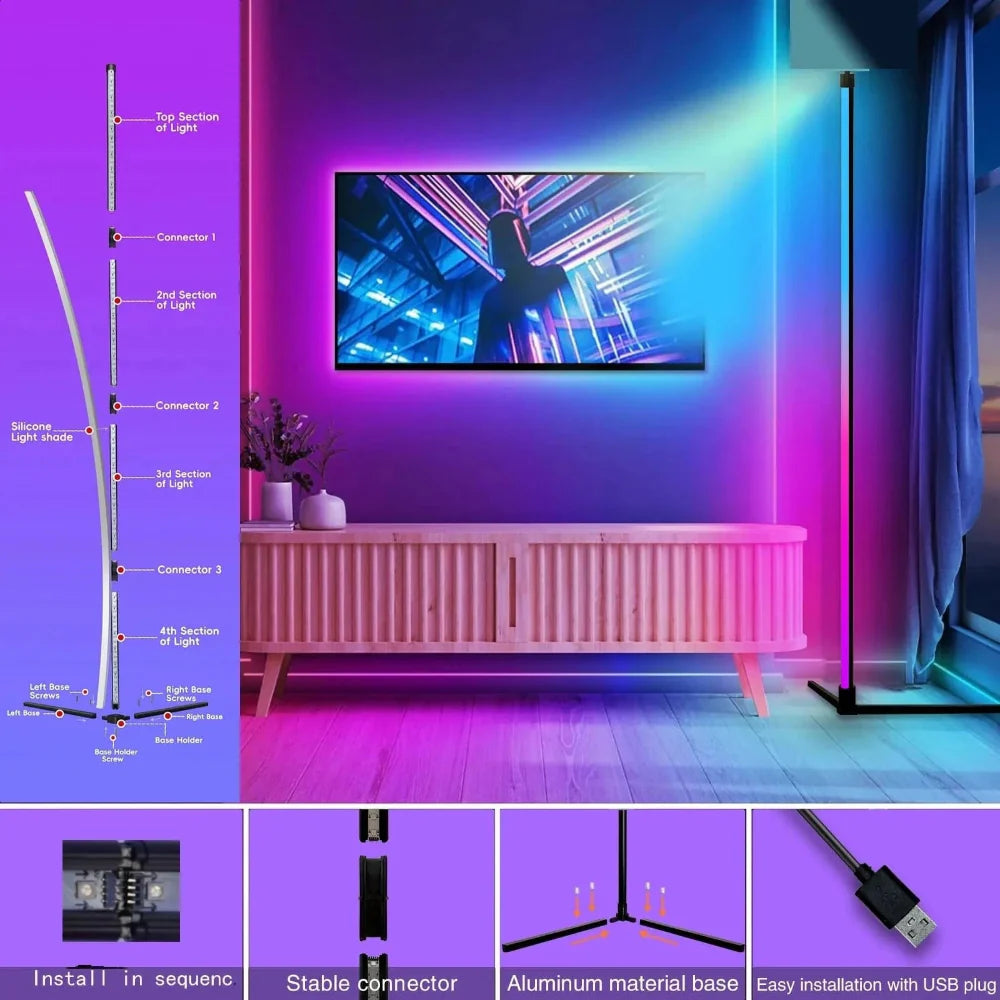 RGB Floor Lamp with Dynamic Color Modes – Modern LED Lighting for Home and Gaming 6