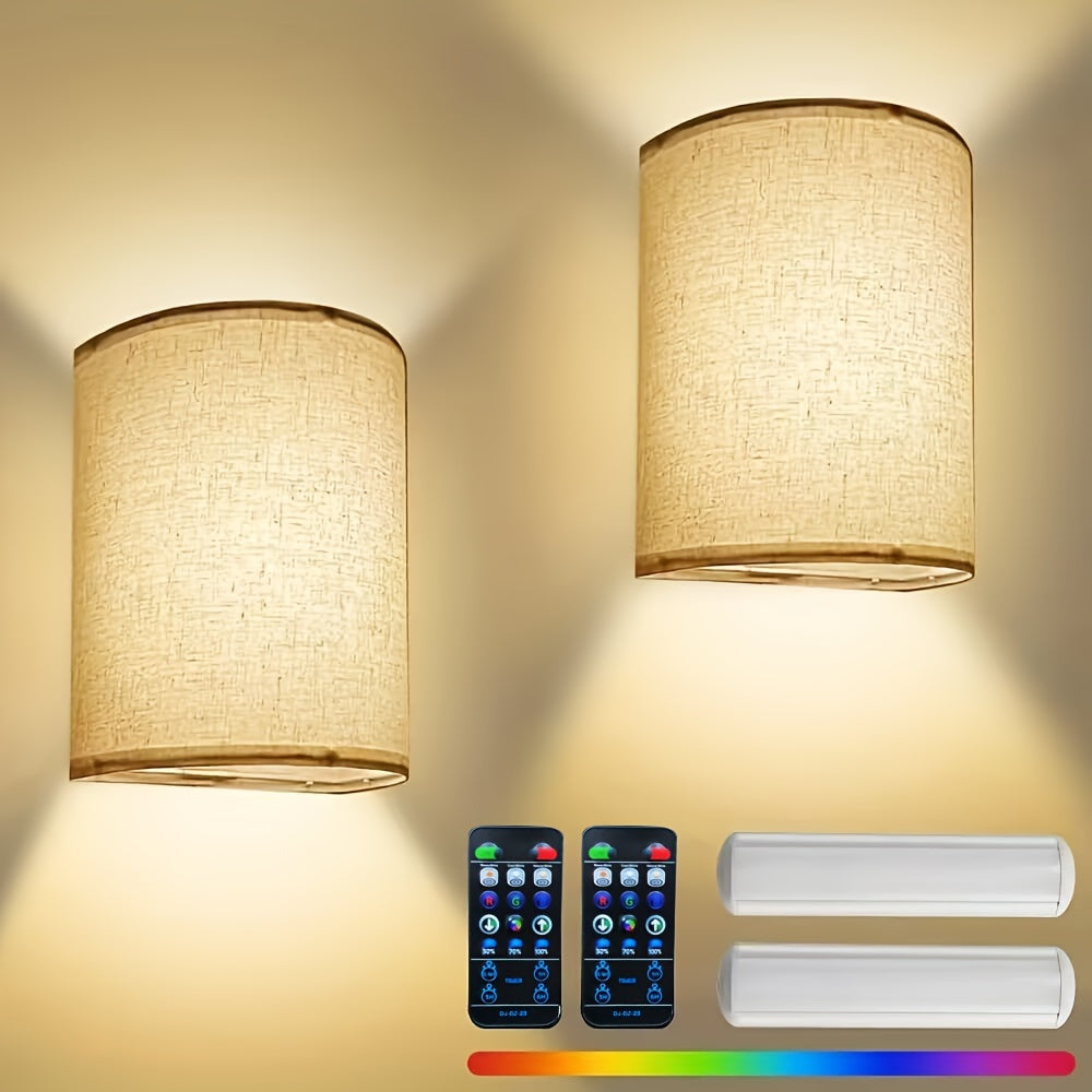 Wireless Wall Lights with Linen Shade – Dimmable Brightness and Remote Control, Stylish Wall Sconces for Home Decor 1