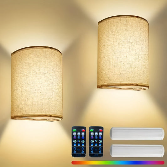 Wireless Wall Lights with Linen Shade – Dimmable Brightness and Remote Control, Stylish Wall Sconces for Home Decor 1