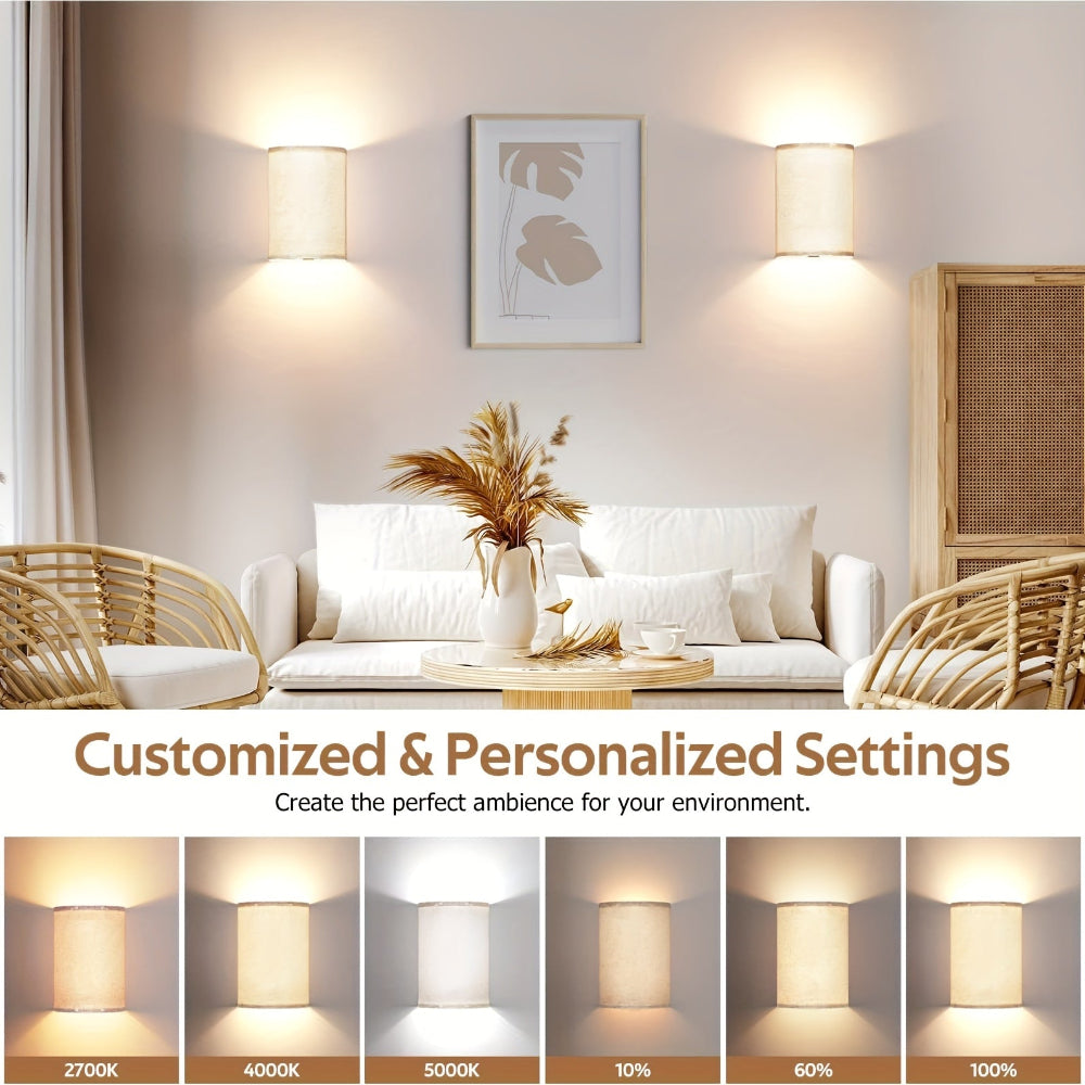 Wireless Wall Lights with Linen Shade – Dimmable Brightness and Remote Control, Stylish Wall Sconces for Home Decor 2
