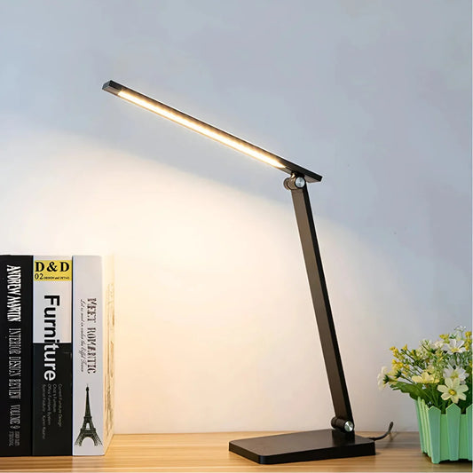 Foldable LED Desk Lamp with Touch Dimming and USB Charging – Modern Aluminum Design 1