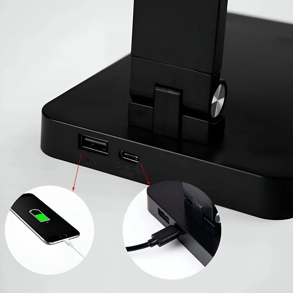 Foldable LED Desk Lamp with Touch Dimming and USB Charging – Modern Aluminum Design 4