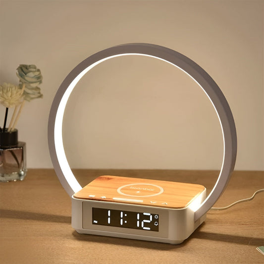Modern Table Lamp with Wireless Charging and Alarm Clock – Dimmable LED Nightstand Lamp for Bedroom and Office 1
