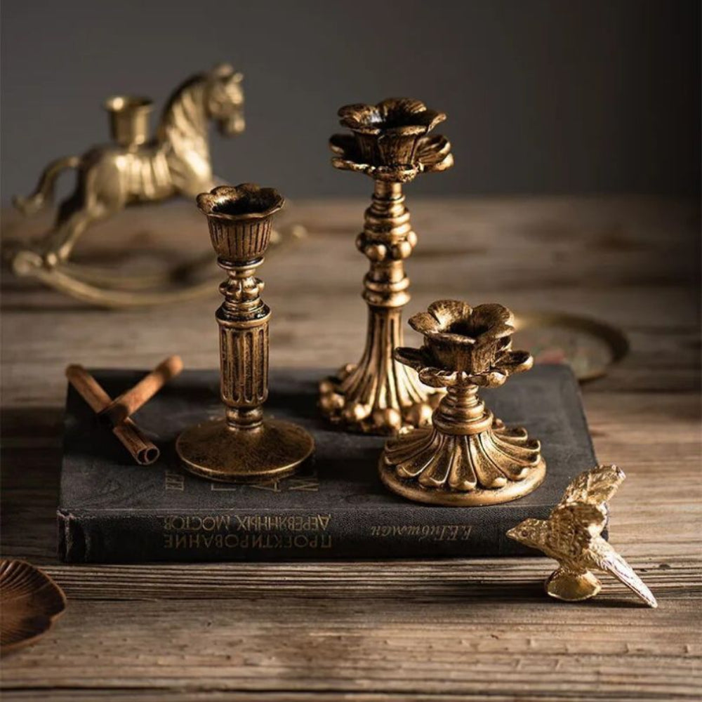 Antique-Style Gold Candle Holder – Vintage-Inspired Decorative Accent for Home Décor 2