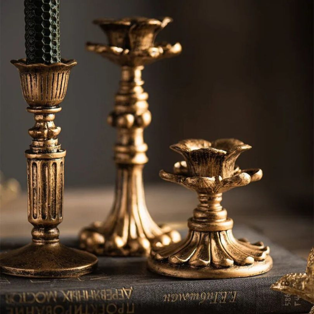 Antique-Style Gold Candle Holder – Vintage-Inspired Decorative Accent for Home Décor 3